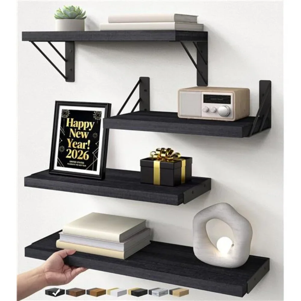 Wall Mounted Floating Shelves Wood Floating Wall Shelf for Books & Decor 4 Pack